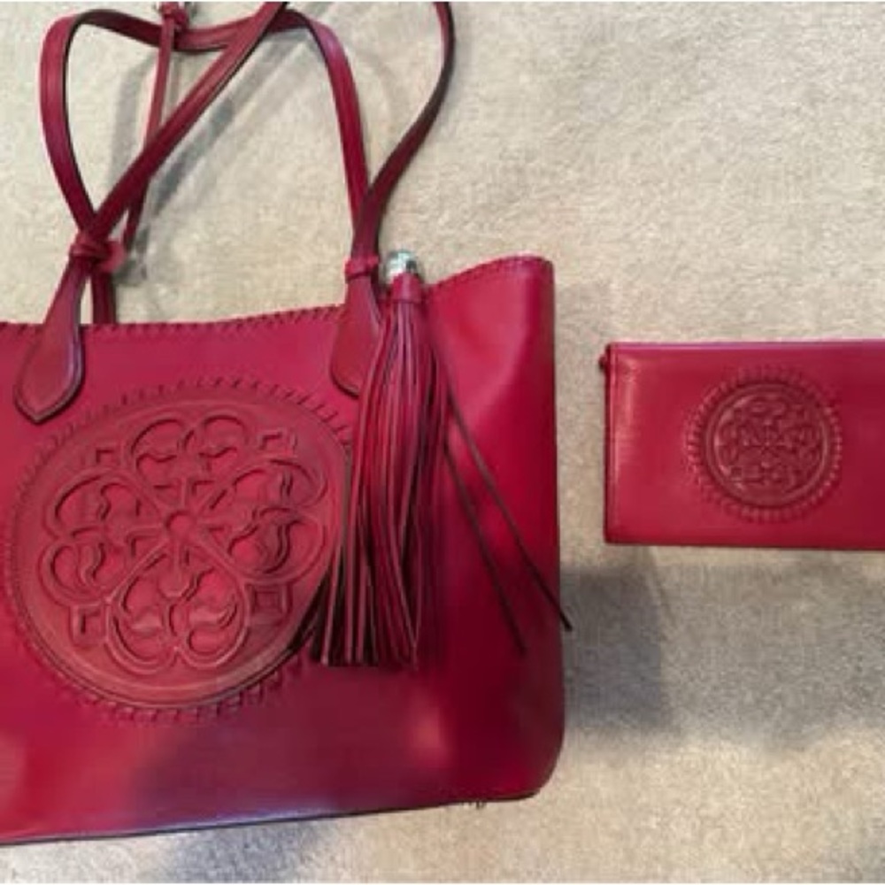 Brighton's Red Gabriella Medallion Ferrara tote & wallet